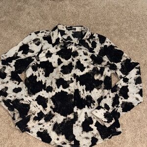 SHEIN Black and White Cow Print Blouse